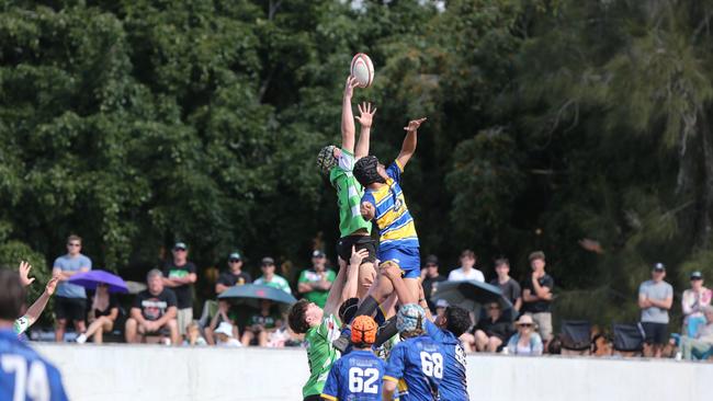 Action galleries of the junior rugby union grand finals, match played at Surfers Paradise Home Ground. Gold Coast Eagles Vs Currumbin Alligators under 16s division. Picture Mike Batterham