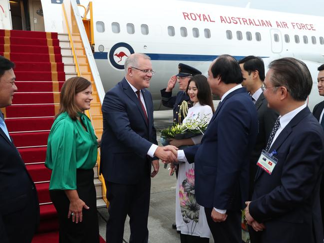 22/08/2019 Australian Prime Minister Scott Morrison and his wife Jenny arriving at Noi Bai Airport in Hanoi, Vietnam. The PM is in Vietnam for a two-day official visit. Adam Taylor/PMO