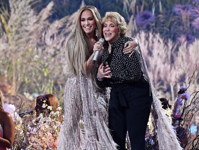 Jennifer Lopez onstage with her mother Guadalupe Rodriguez during the taping. Picture: AFP