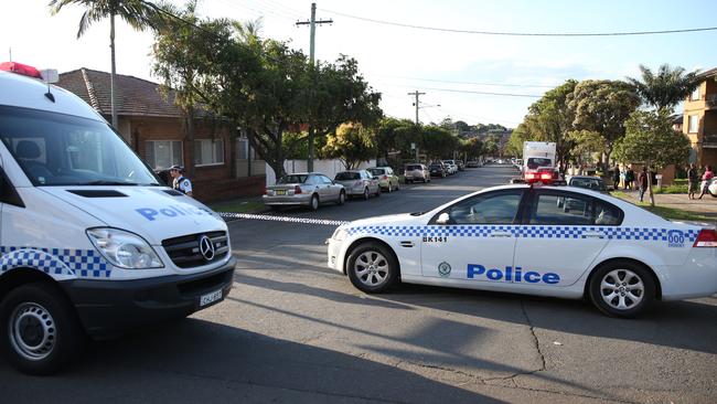 St Clair Street, Belmore, was temporarily closed after a shooting. Picture: Richard Dobson