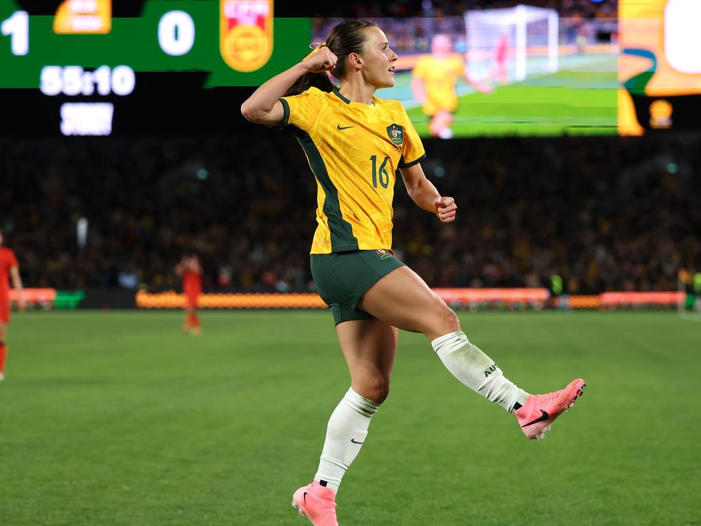 Hayley Raso celebrates. Picture: Getty Images