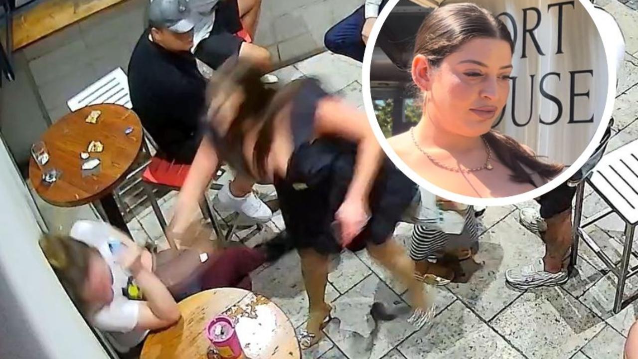 Moment woman punches stranger at Surfers bar