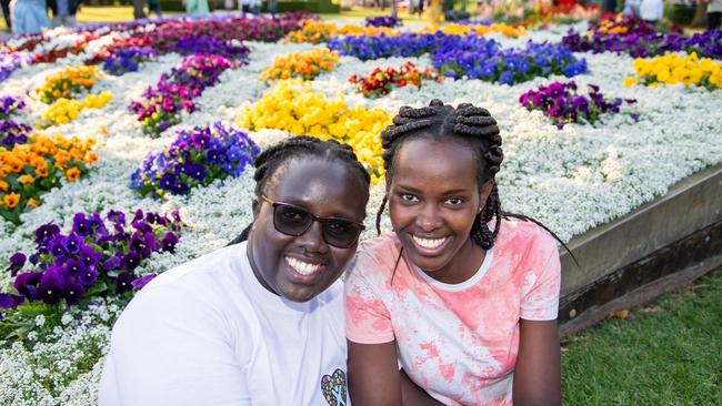 Raisa Kosgei (left) and Aurelie Seleyan in Laurel Bank Park for the Carnival of Flowers, Sunday September 22, 2024. Picture: Bev Lacey