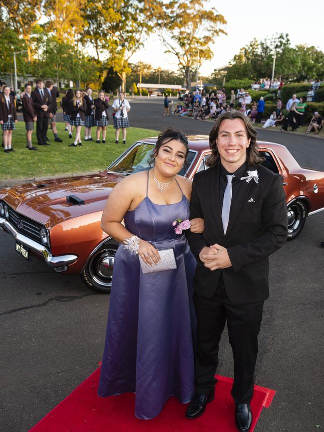 Dylan Moore and William Kleidon arrive at Harristown State High School formal at Highfields Cultural Centre, Friday, November 18, 2022. Picture: Kevin Farmer