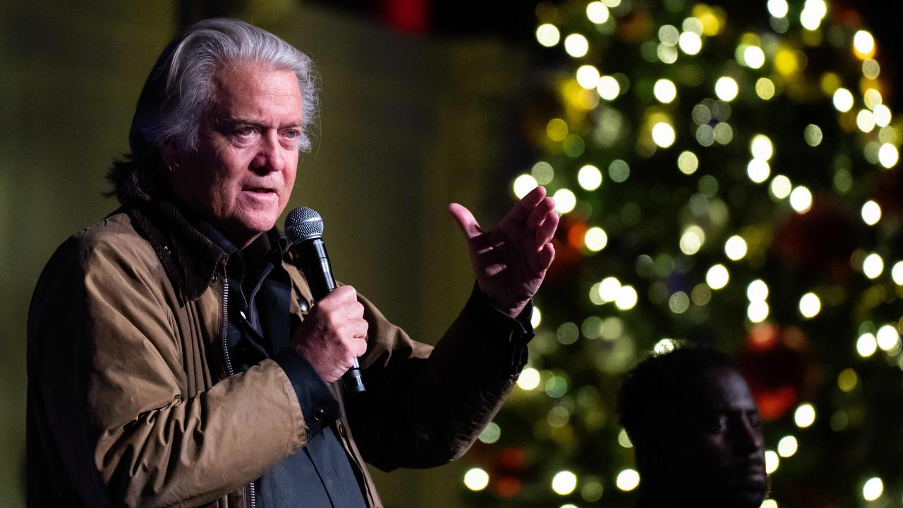 US political strategist Steve Bannon addresses the New York Young Republican Club’s Annual Gala in New York City on December 15, 2024. (Photo by Adam GRAY / AFP)