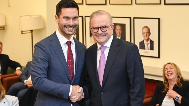 New Labor MP for Menzies Gabriel Ng with Prime Minister Anthony Albanese at Parliament House in Canberra. Picture: NewsWire / Martin Ollman