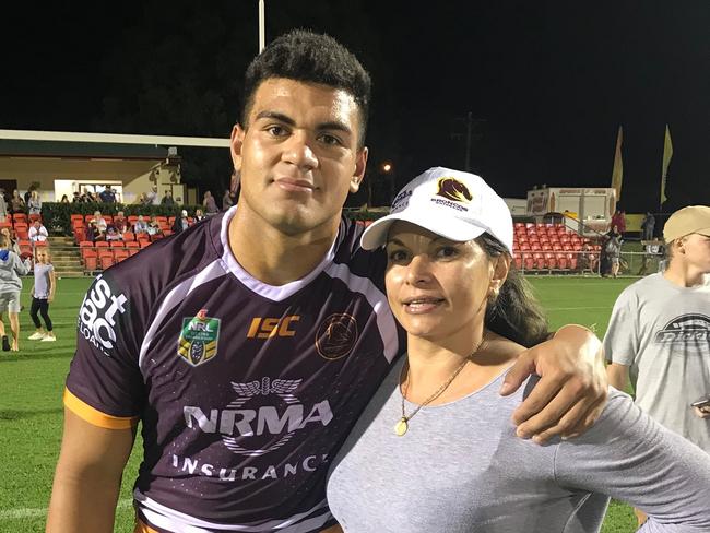 Young Broncos star David Fifita with mum Gwen