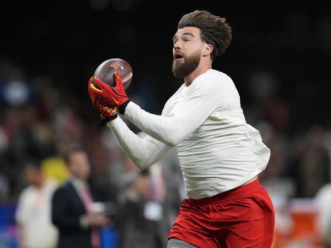 Kansas City Chiefs tight end Travis Kelce warms up prior to the NFL Super Bowl. Picture: AP