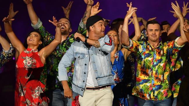 Guy Sebastian performs on stage. (AAP Image/Darren England)