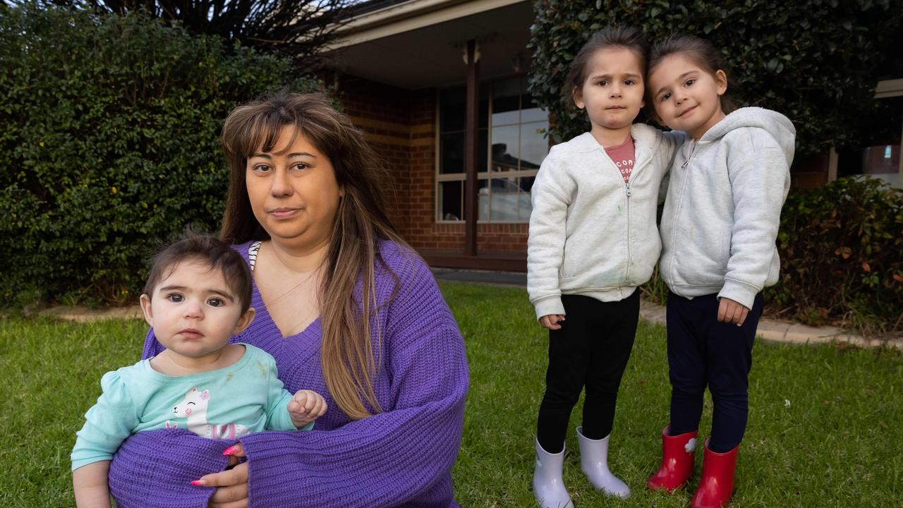 Rhiannon Caspersz with her children Scarlette and Trixie, 3 and Mailea,7 months. Picture: Jason Edwards