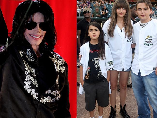 Michael Jackson, left, and his children Prince Michael “Blanket” Jackson II, Paris Jackson and Prince Jackson. Picture: Getty