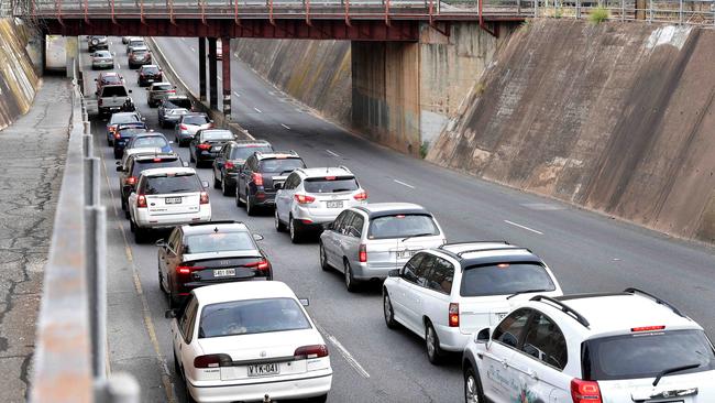 Traffic built up on Goodwood Rd at the underpass as drivers avoid South Rd due to closure. Picture: Keryn Stevens