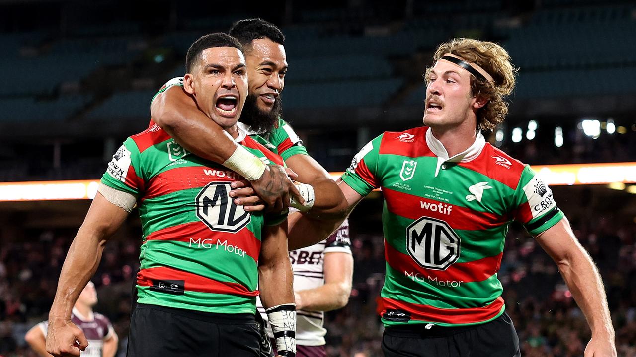 Cody Walker scored a double for the Rabbitohs, as his side honoured the late John Sattler in a controversial match. Picture: Getty Images.