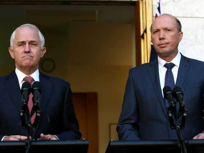 PM Malcolm Turnbull holding a Press Conference with the Minister for Immigration and Border Protection Peter Dutton at Parliament House in Canberra. Picture Kym Smith