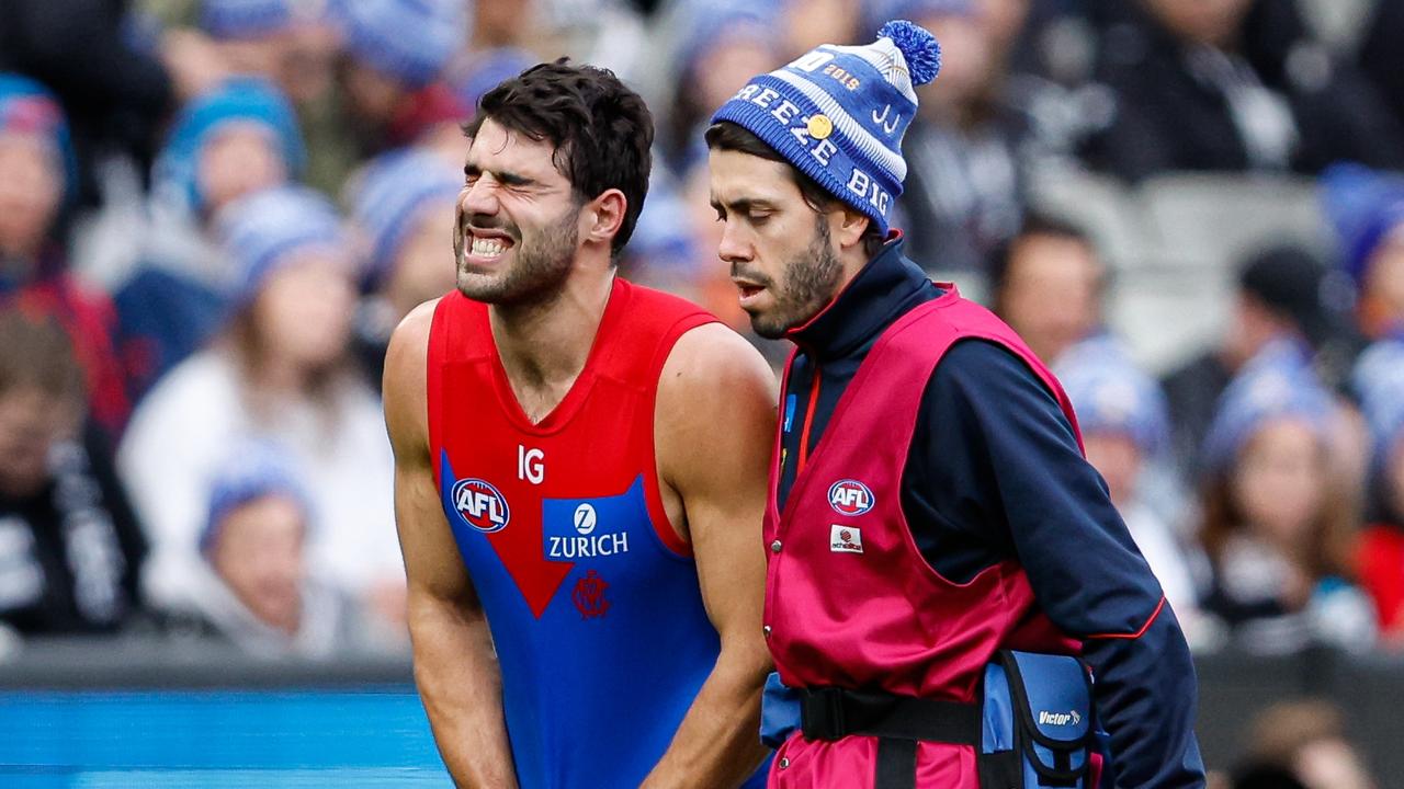 Christian Petracca suffered horrific injuries against Collingwood Picture: Dylan Burns / Getty Images