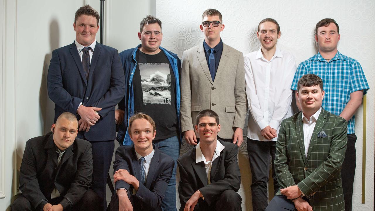 Nelson Park School graduation 2022. Back left Kai Eade, Brandon Wickham, Cody Cowley, Matthew Couzens and Evan McQuat. Front left. Kade Kelly, Cooper Sunderland, Ben Grahame and Archie Lowday. Picture: Brad Fleet