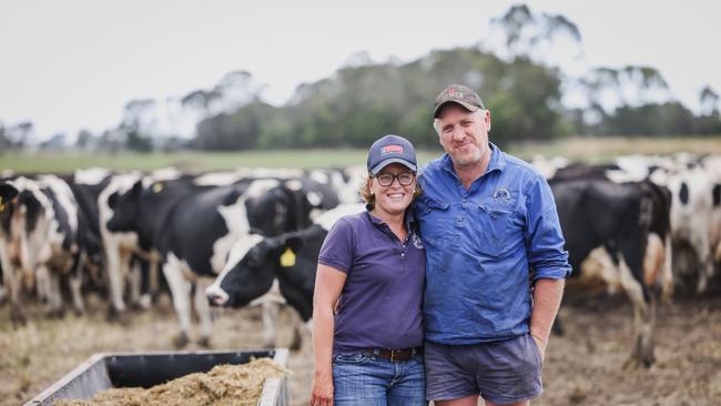 Irrewillipe dairy farmers Greg and Kim Wilson of Oakhampton Dairies. Pictures: Nicole Cleary