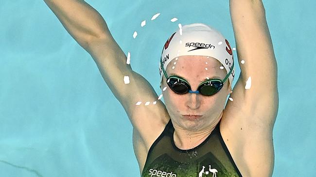 Mollie O'Callaghan competes in the 50m backstroke.