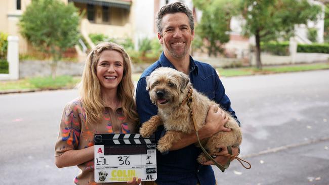 Harriet Dyer and Patrick Brammall with Zak the dog.