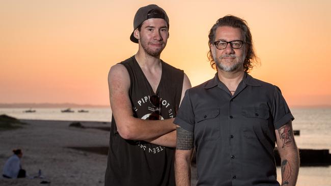 Jed Lovell (right) with Chris Beale. Jed saved Chris from drowning at Gunnamatta. Picture: Jake Nowakowski