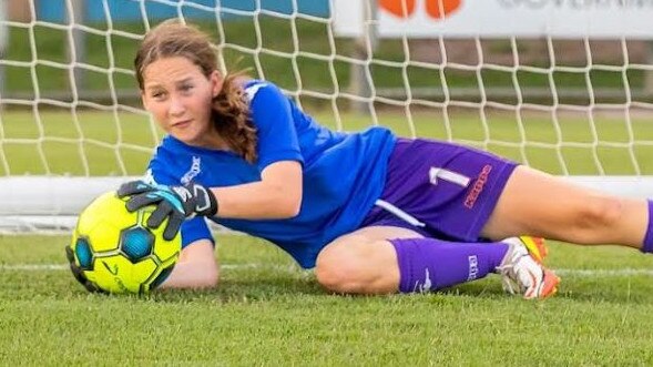 Stella Campbell has shown great potential as a goal keeper for Port Darwin. Picture: Football NT.