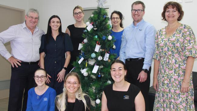 At the launch of the Carey Group Wishing Tree Appeal were L-R back row – Robert Carey, Brittany Faulkner, Maddy Mawle, Ruth Massey, Greg Stanton and Nicole Dye. with Sarah Downing, Sonja Arnold and Britney Anastasi in front. Picture: Alison Paterson