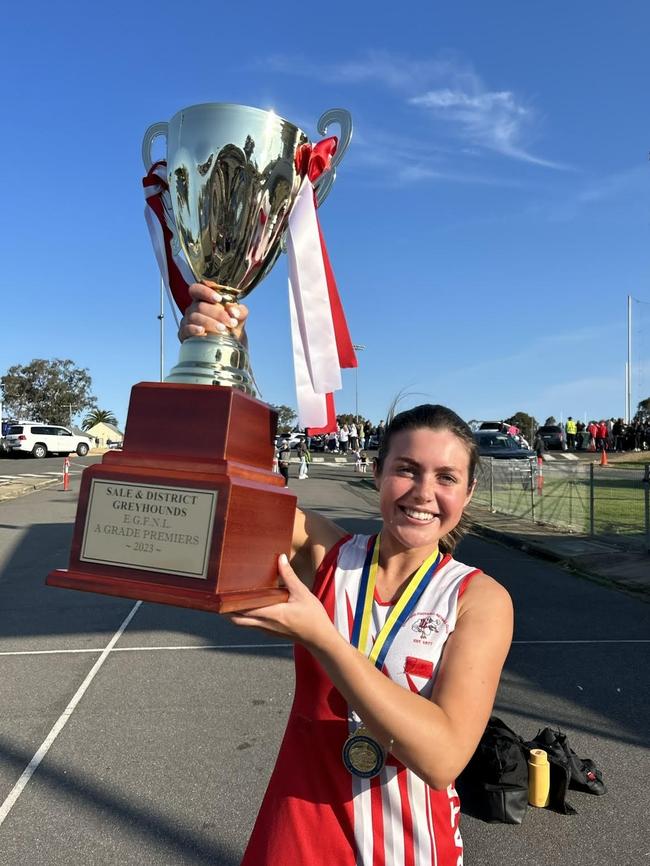 Stratford's Holly Webb after winning the East Gippsland A grade grand final win last year.