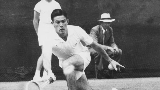 Ken Rosewall makes a return during 1955 NSW Open match at White City in Sydney.