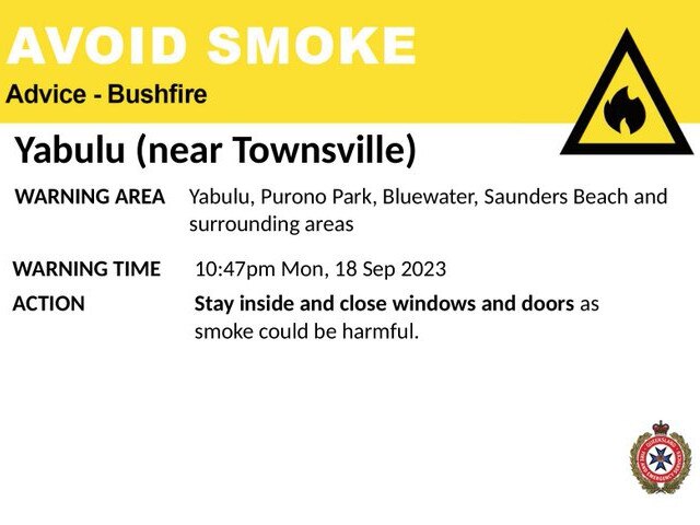 Residents near Yabulu in Townsville are cautioned to be wary of smoke from a bushfire.