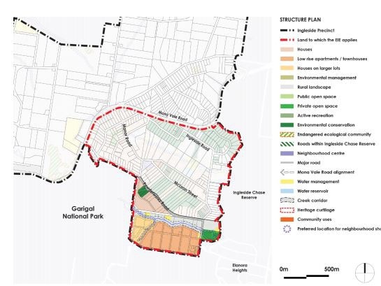 A map showing the area set aside for medium density housing in the draft Ingleside Place Strategy. Picture: NSW Government