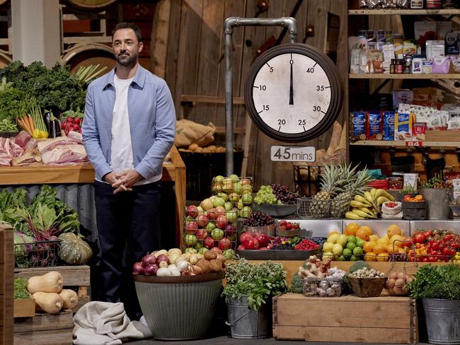 Judge Andy Allen with a selection of high quality produce, much of which won’t be used on the show but will end up helping others. Picture: TEN