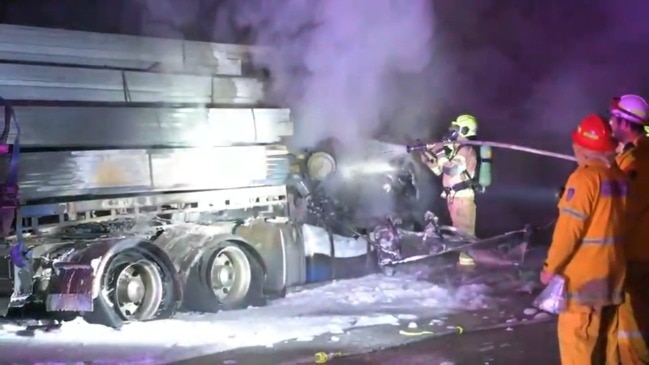 Grafton fiery inferno after two truck collision on Pacific Motorway