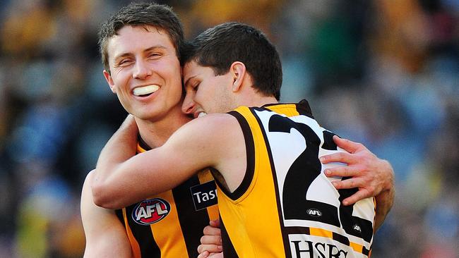 Liam Shiels (left) and Luke Breust hit it off from the moment they lobbed at Waverley Park after the 2008 AFL draft.