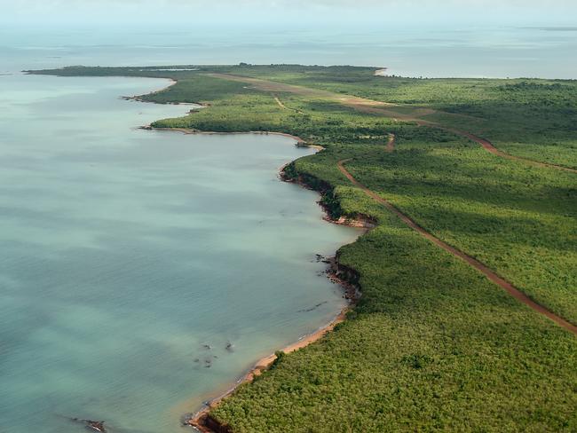 Arial view approaching Crocker Island in the Northern Territory.