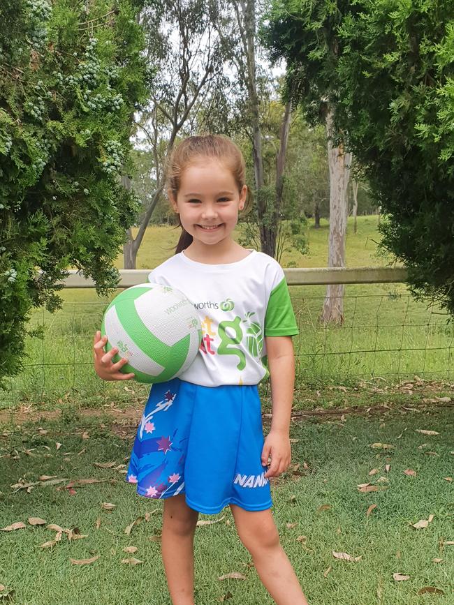 Bridget is six years old and began playing netball in 2022, she trained in the Net Set Go program.