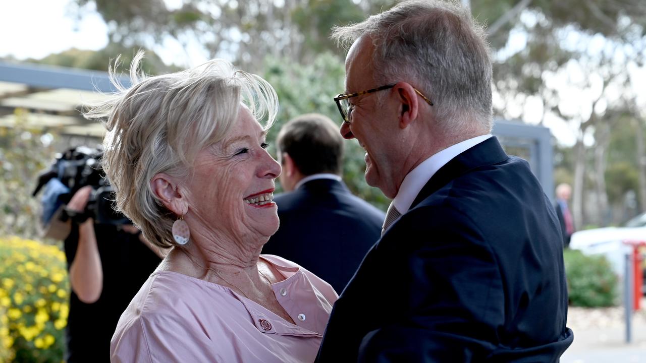 Anthony Albanese and Maggie Beer embraced before getting into work . Picture: NCA NewsWire