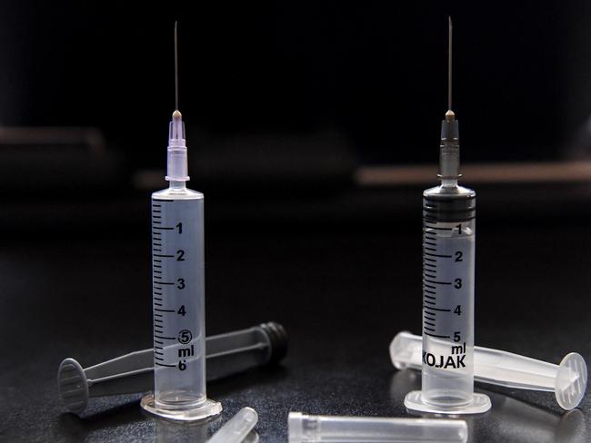 Syringes are displayed at the Hindustan Syringes factory in Faridabad, India. Picture: AFP