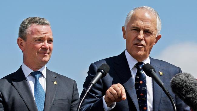 PM Malcolm Turnbull (right), pictured today at Avalon airshow with Minister for Defence Industry Christopher Pyne, has asked Peter Dutton to look at ways of toughing anti-terror laws to prevent Islamic terrorists returning to Australia. Picture: AAP