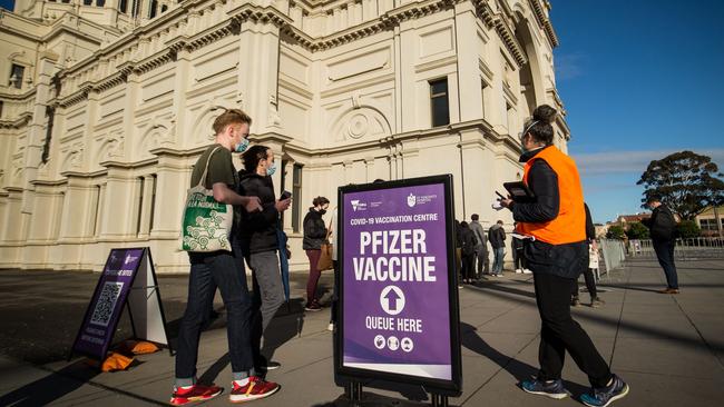 Young people are now eligible for the Pfizer vaccine at Victoria’s state-run clinics. Picture: Darrian Traynor