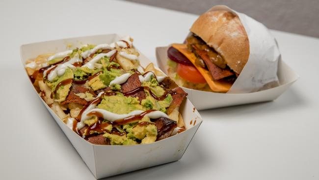 The LC Miami. Loaded fries and the Big BVK from BVK (Burgers Vs Kebabs). Picture: Jerad Williams