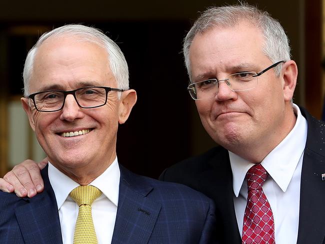 Senator Mathias Cormann, PM Malcolm Turnbull and Treasurer Scott Morrison holding a press conference at Parliament House in Canberra. Picture Kym Smith