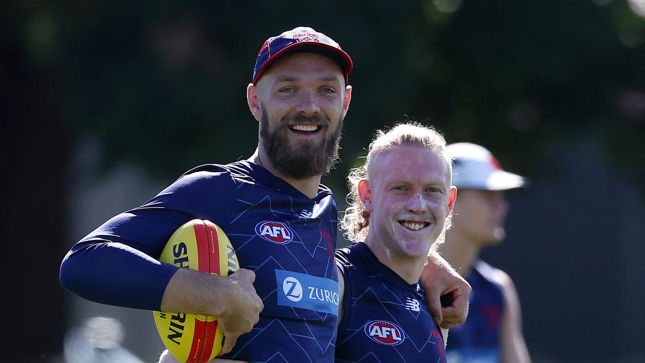 Max Gawn with Clayton Oliver. Picture by Michael Klein