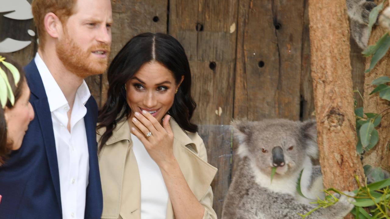 Meghan Markle and Harry on their tour of Australia. Picture: Dean Lewis/AFP