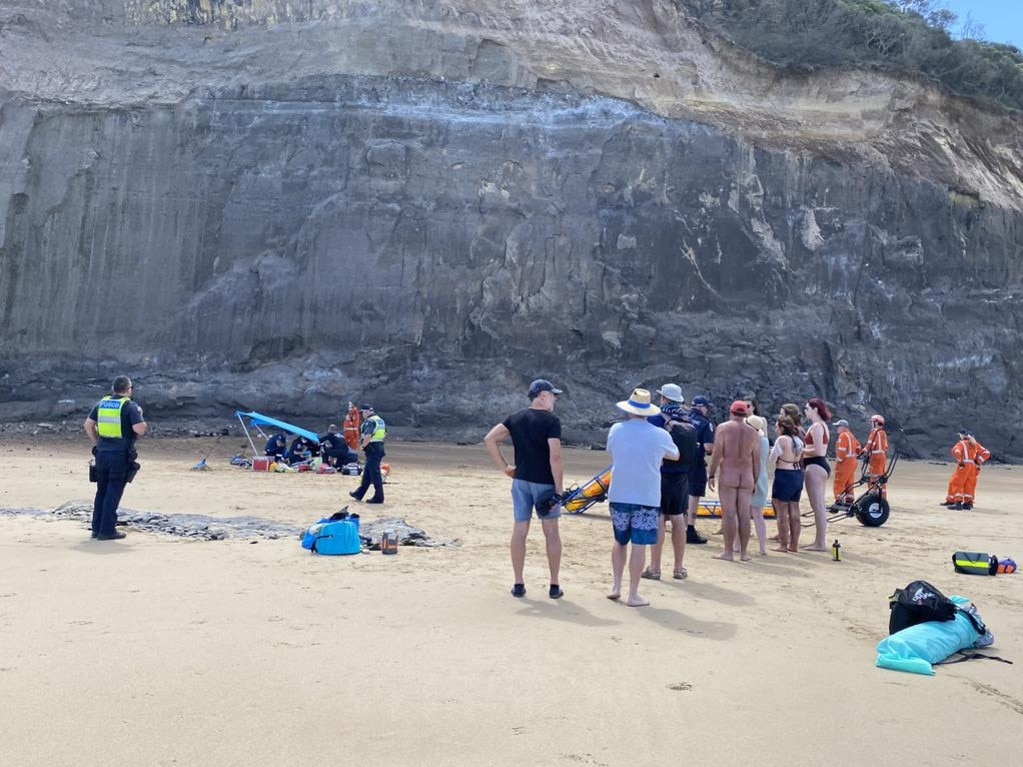 Emergency services were called to the scene at the clothing-optional beach.