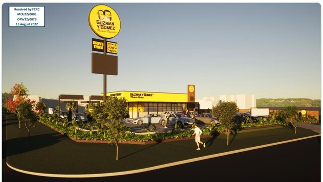 Artist impressions for a proposed Guzman Y Gomez eatery in Maryborough. Photo: 77 Architecture.