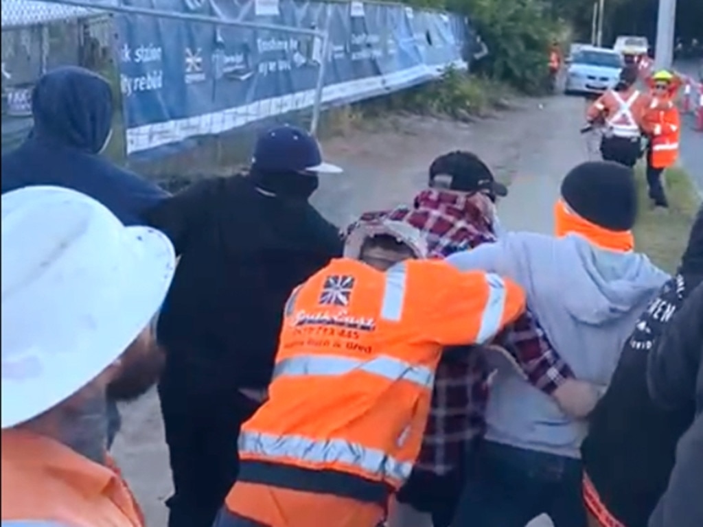 New footage of a wild brawl at a CFMEU picket line outside Cross River Rail has emerged amid ongoing scrutiny of the union’s hardline methods.