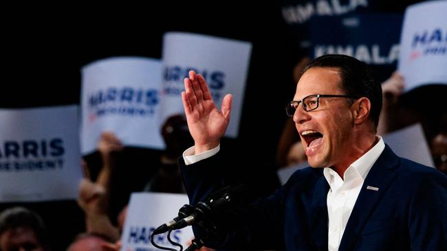 Pennsylvania Governor Josh Shapiro is one of three men heading the short list for Kamala Harris’s running mate. Picture: Getty Images via AFP.