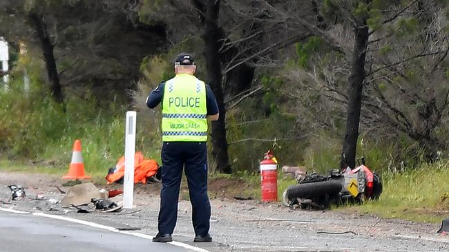 Serious crash involving a motorcycle and a car near Murray Bridge on the Old Princes Highway. Picture Mark Brake