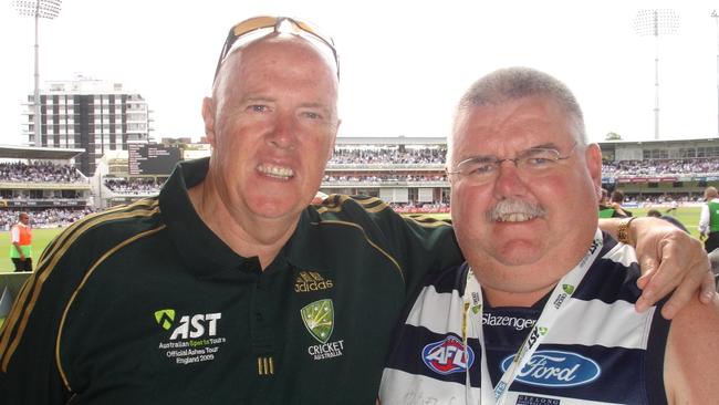 The Skull (L) with Geelong and Australia supporter Dave Flanders during an Ashes match at Lord's.
