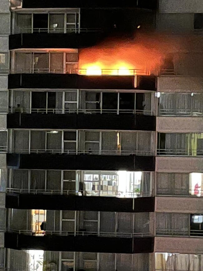 A unit on fire in the Equinox Resort building. Picture: Facebook